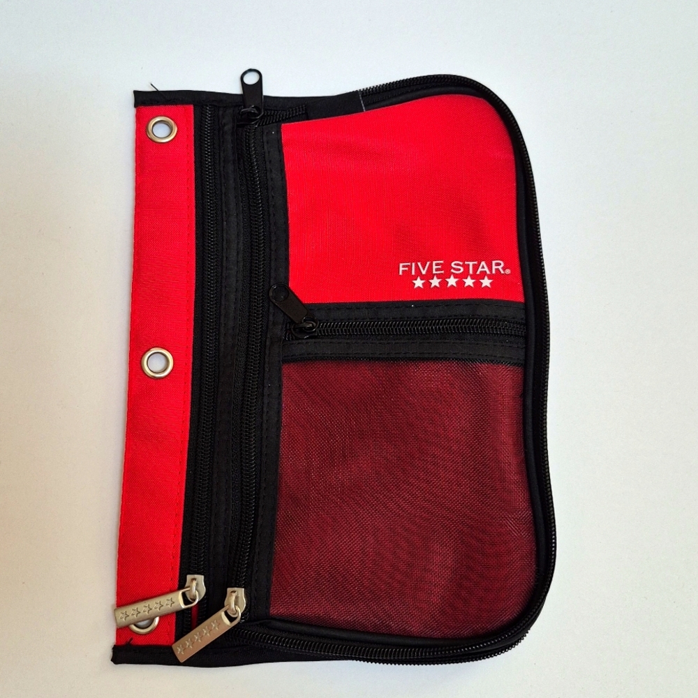 Five Star Mead Red Zippered Binder Pouch Pencil Bag